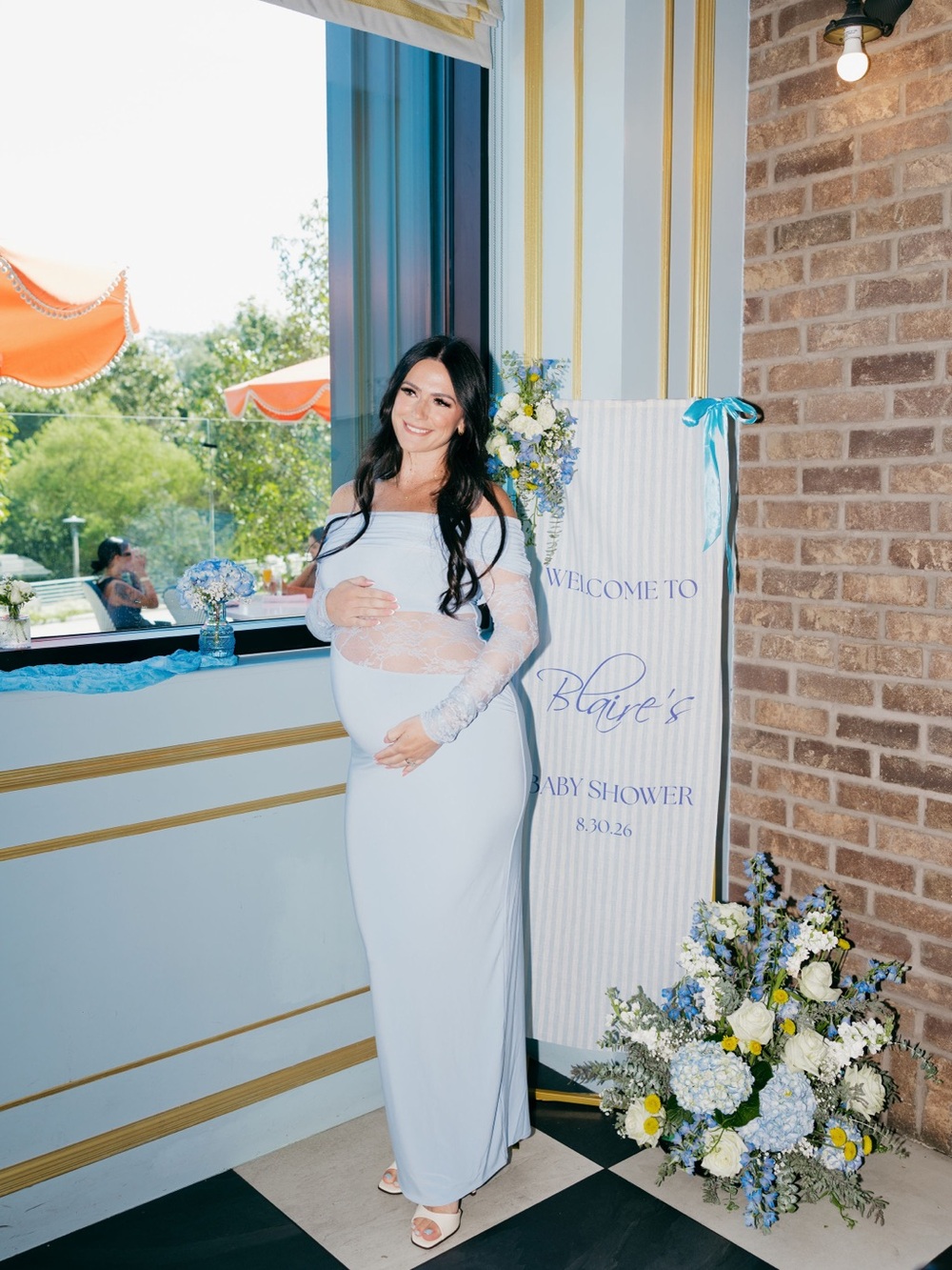 Club L London Light Blue Off-Shoulder Maternity Gown